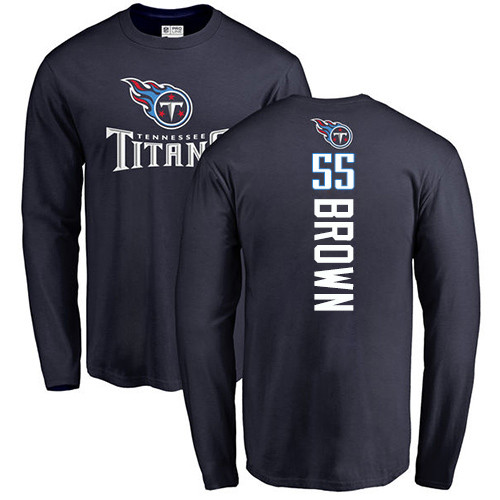 Tennessee Titans Men Navy Blue Jayon Brown Backer NFL Football #55 Long Sleeve T Shirt